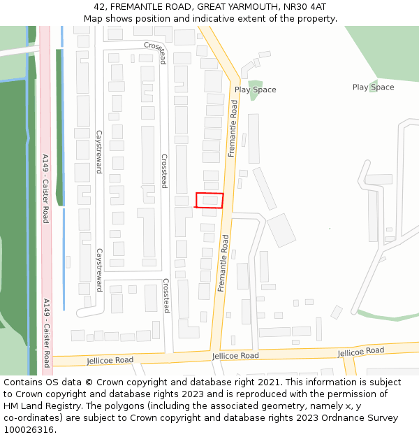 42, FREMANTLE ROAD, GREAT YARMOUTH, NR30 4AT: Location map and indicative extent of plot