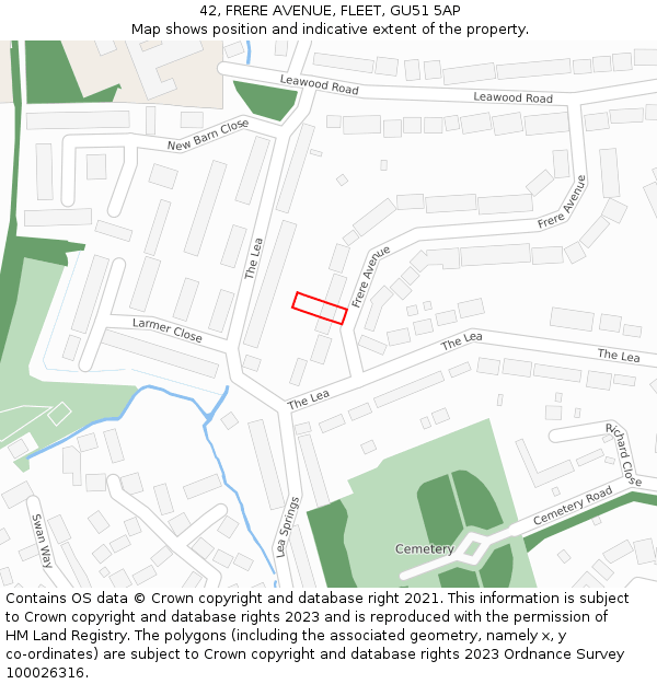 42, FRERE AVENUE, FLEET, GU51 5AP: Location map and indicative extent of plot