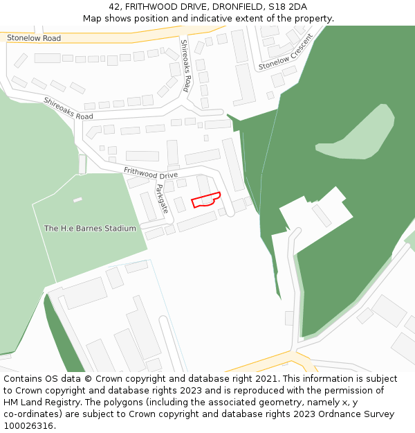 42, FRITHWOOD DRIVE, DRONFIELD, S18 2DA: Location map and indicative extent of plot