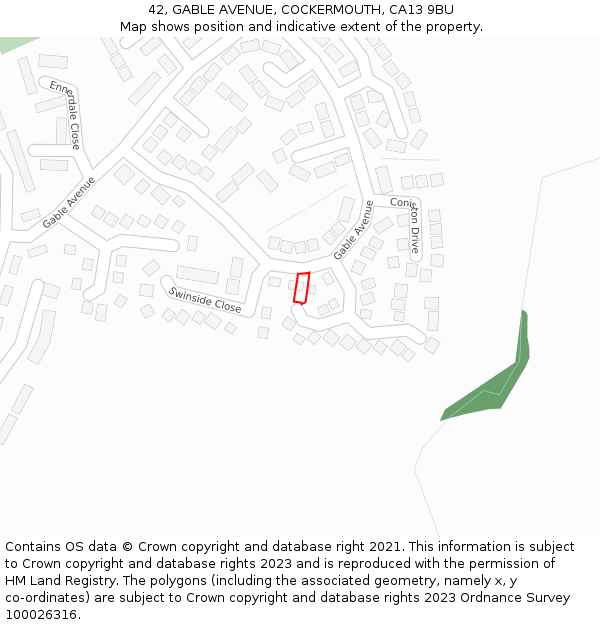 42, GABLE AVENUE, COCKERMOUTH, CA13 9BU: Location map and indicative extent of plot