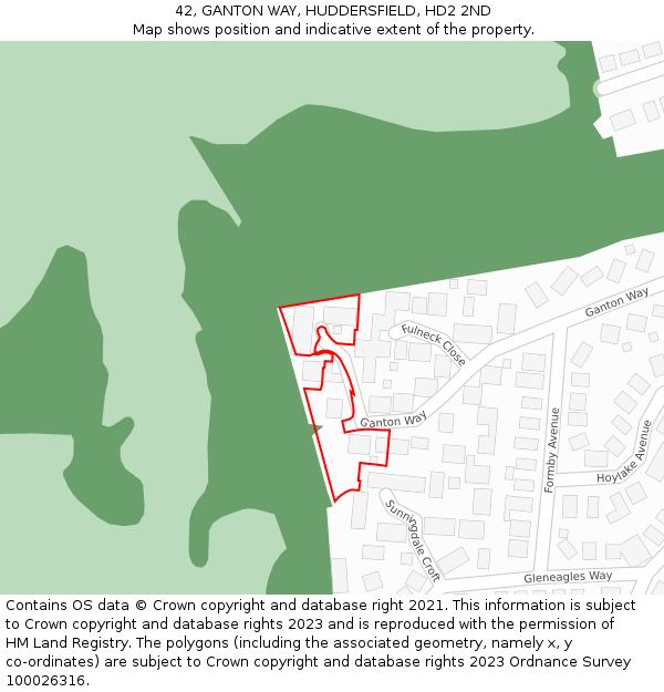 42, GANTON WAY, HUDDERSFIELD, HD2 2ND: Location map and indicative extent of plot