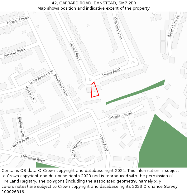 42, GARRARD ROAD, BANSTEAD, SM7 2ER: Location map and indicative extent of plot
