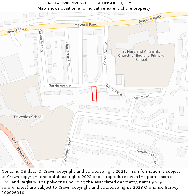 42, GARVIN AVENUE, BEACONSFIELD, HP9 1RB: Location map and indicative extent of plot