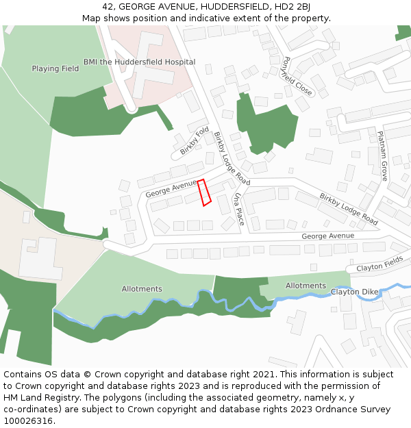 42, GEORGE AVENUE, HUDDERSFIELD, HD2 2BJ: Location map and indicative extent of plot