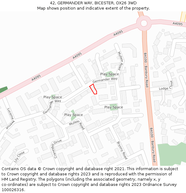 42, GERMANDER WAY, BICESTER, OX26 3WD: Location map and indicative extent of plot