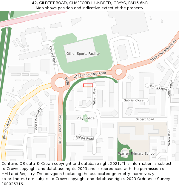 42, GILBERT ROAD, CHAFFORD HUNDRED, GRAYS, RM16 6NR: Location map and indicative extent of plot