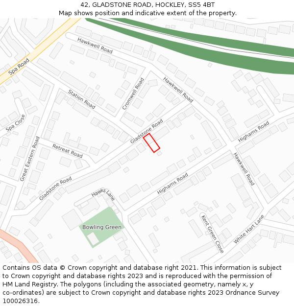 42, GLADSTONE ROAD, HOCKLEY, SS5 4BT: Location map and indicative extent of plot