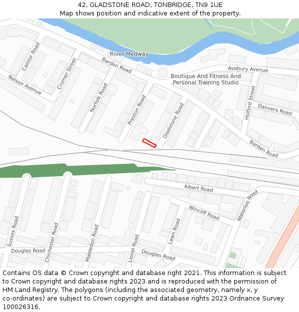 42, GLADSTONE ROAD, TONBRIDGE, TN9 1UE: Location map and indicative extent of plot