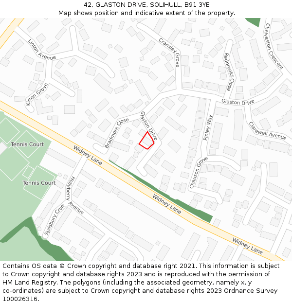 42, GLASTON DRIVE, SOLIHULL, B91 3YE: Location map and indicative extent of plot