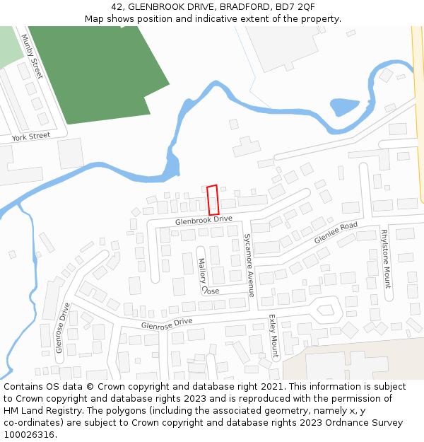 42, GLENBROOK DRIVE, BRADFORD, BD7 2QF: Location map and indicative extent of plot