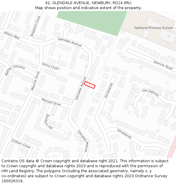 42, GLENDALE AVENUE, NEWBURY, RG14 6RU: Location map and indicative extent of plot