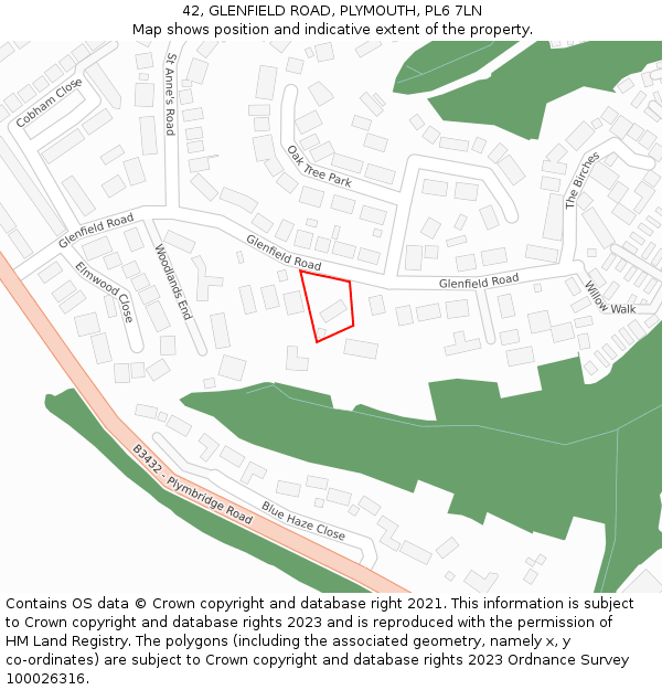 42, GLENFIELD ROAD, PLYMOUTH, PL6 7LN: Location map and indicative extent of plot