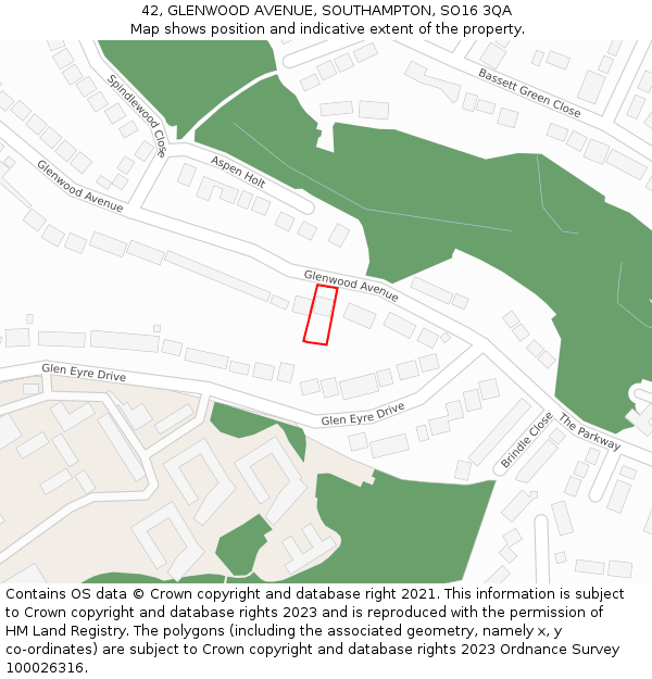 42, GLENWOOD AVENUE, SOUTHAMPTON, SO16 3QA: Location map and indicative extent of plot