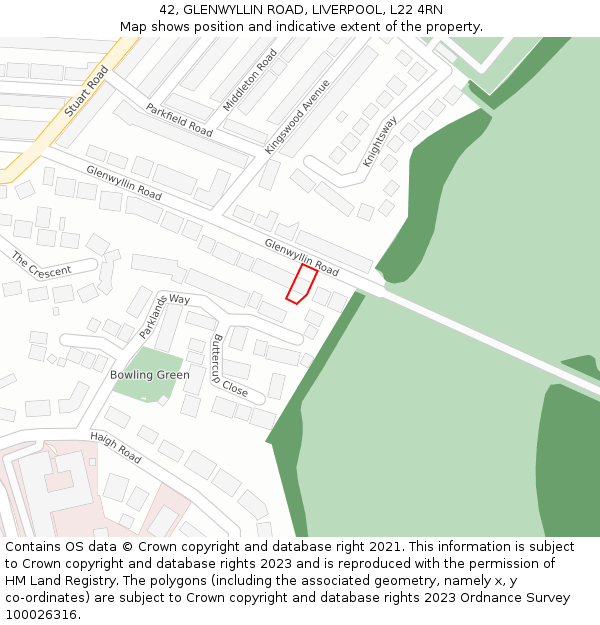 42, GLENWYLLIN ROAD, LIVERPOOL, L22 4RN: Location map and indicative extent of plot