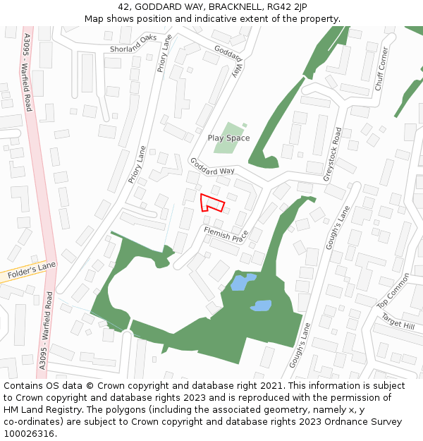 42, GODDARD WAY, BRACKNELL, RG42 2JP: Location map and indicative extent of plot