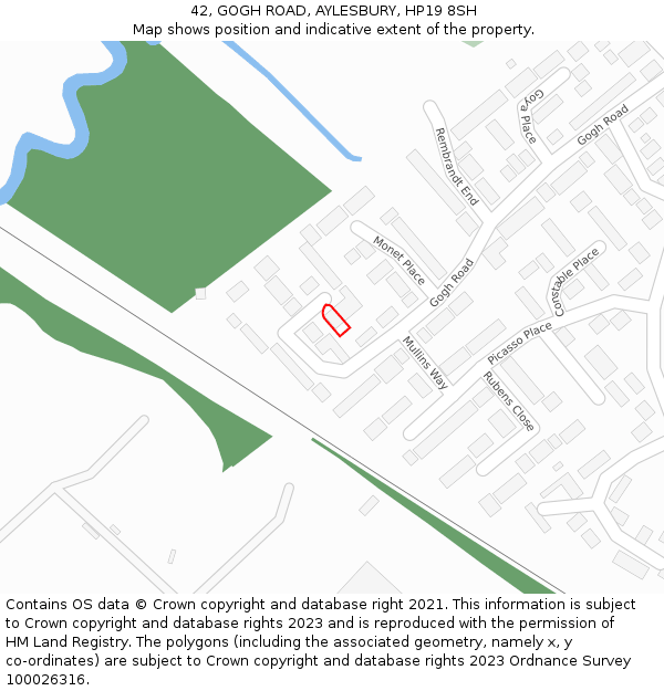 42, GOGH ROAD, AYLESBURY, HP19 8SH: Location map and indicative extent of plot