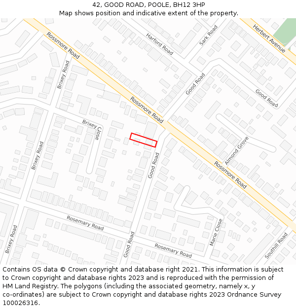 42, GOOD ROAD, POOLE, BH12 3HP: Location map and indicative extent of plot