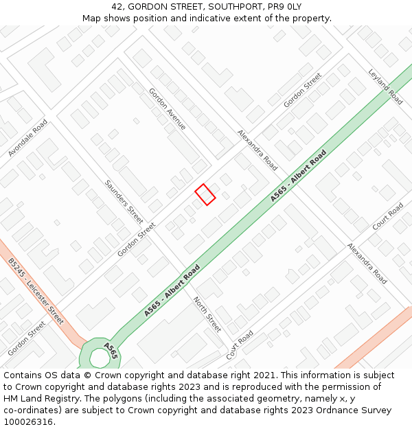 42, GORDON STREET, SOUTHPORT, PR9 0LY: Location map and indicative extent of plot