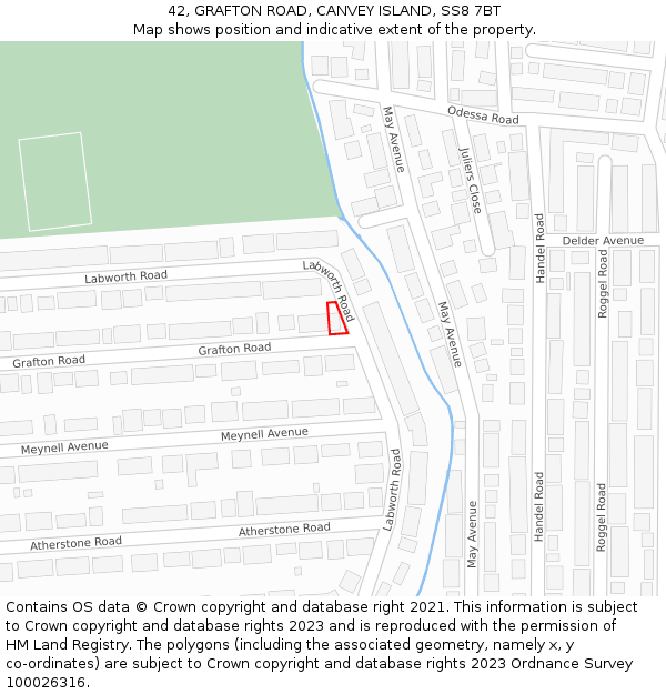 42, GRAFTON ROAD, CANVEY ISLAND, SS8 7BT: Location map and indicative extent of plot