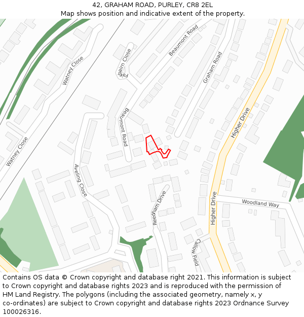 42, GRAHAM ROAD, PURLEY, CR8 2EL: Location map and indicative extent of plot