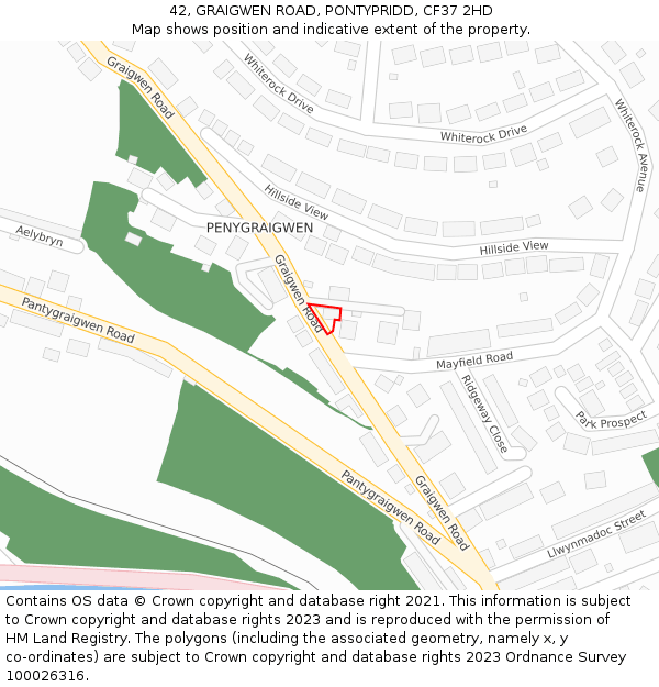 42, GRAIGWEN ROAD, PONTYPRIDD, CF37 2HD: Location map and indicative extent of plot