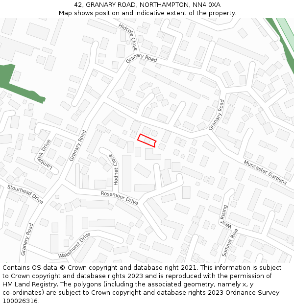 42, GRANARY ROAD, NORTHAMPTON, NN4 0XA: Location map and indicative extent of plot