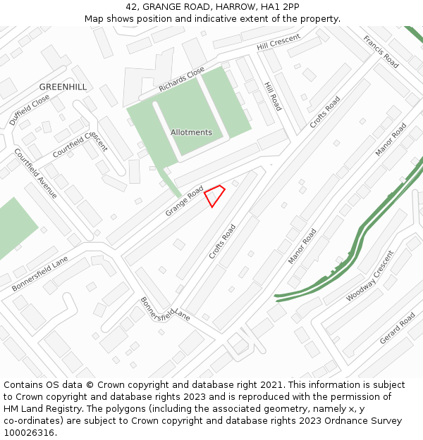 42, GRANGE ROAD, HARROW, HA1 2PP: Location map and indicative extent of plot
