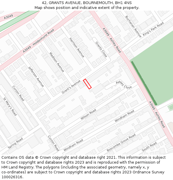 42, GRANTS AVENUE, BOURNEMOUTH, BH1 4NS: Location map and indicative extent of plot