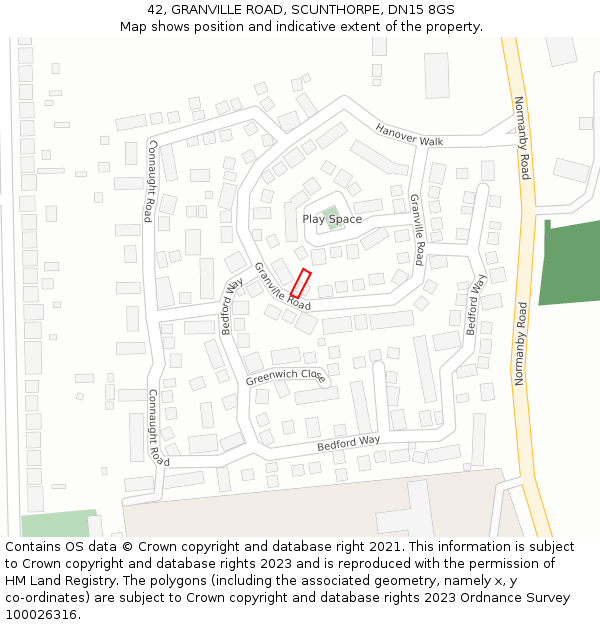 42, GRANVILLE ROAD, SCUNTHORPE, DN15 8GS: Location map and indicative extent of plot