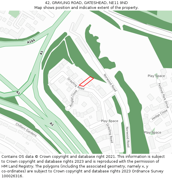 42, GRAYLING ROAD, GATESHEAD, NE11 9ND: Location map and indicative extent of plot