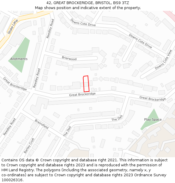 42, GREAT BROCKERIDGE, BRISTOL, BS9 3TZ: Location map and indicative extent of plot