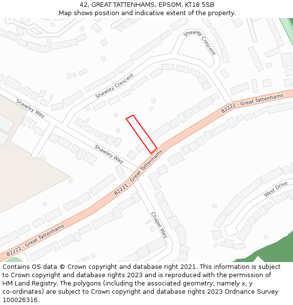 42, GREAT TATTENHAMS, EPSOM, KT18 5SB: Location map and indicative extent of plot