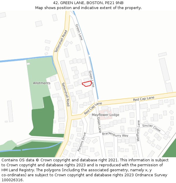 42, GREEN LANE, BOSTON, PE21 9NB: Location map and indicative extent of plot