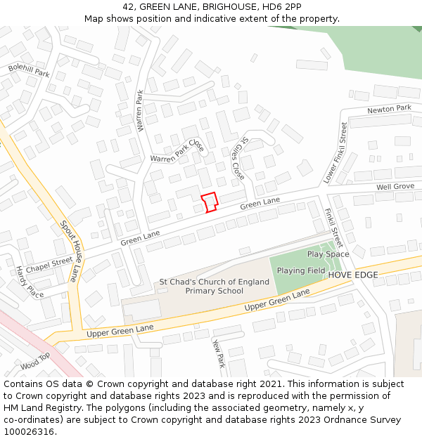 42, GREEN LANE, BRIGHOUSE, HD6 2PP: Location map and indicative extent of plot