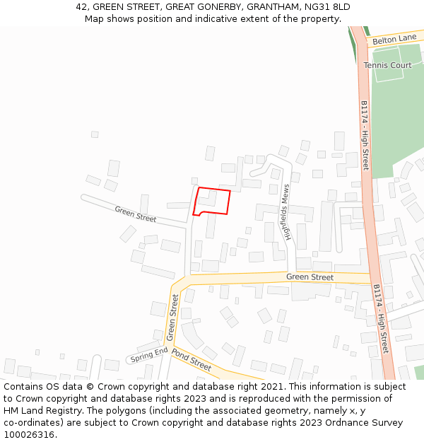 42, GREEN STREET, GREAT GONERBY, GRANTHAM, NG31 8LD: Location map and indicative extent of plot