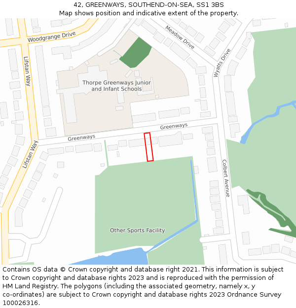 42, GREENWAYS, SOUTHEND-ON-SEA, SS1 3BS: Location map and indicative extent of plot