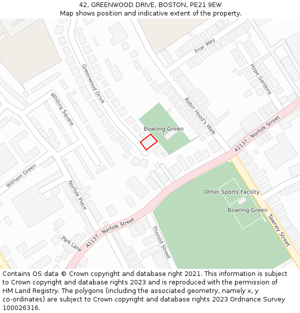 42, GREENWOOD DRIVE, BOSTON, PE21 9EW: Location map and indicative extent of plot