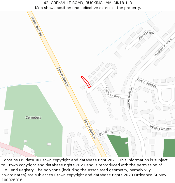 42, GRENVILLE ROAD, BUCKINGHAM, MK18 1LR: Location map and indicative extent of plot