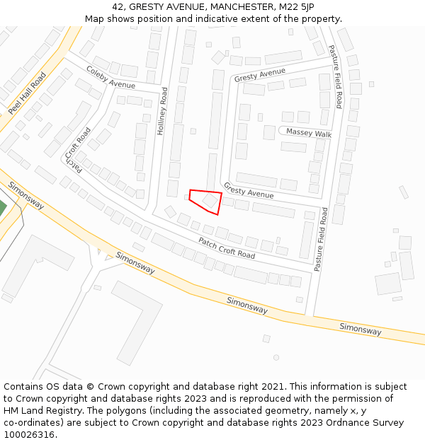 42, GRESTY AVENUE, MANCHESTER, M22 5JP: Location map and indicative extent of plot