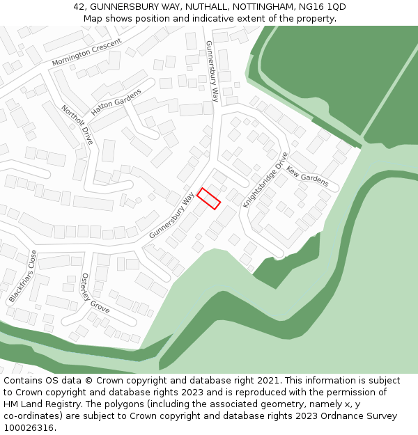 42, GUNNERSBURY WAY, NUTHALL, NOTTINGHAM, NG16 1QD: Location map and indicative extent of plot