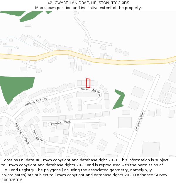 42, GWARTH AN DRAE, HELSTON, TR13 0BS: Location map and indicative extent of plot