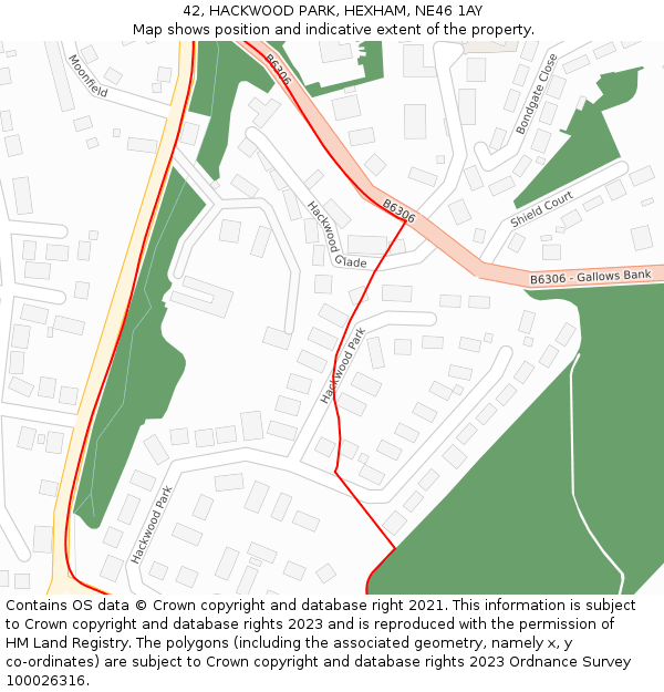42, HACKWOOD PARK, HEXHAM, NE46 1AY: Location map and indicative extent of plot