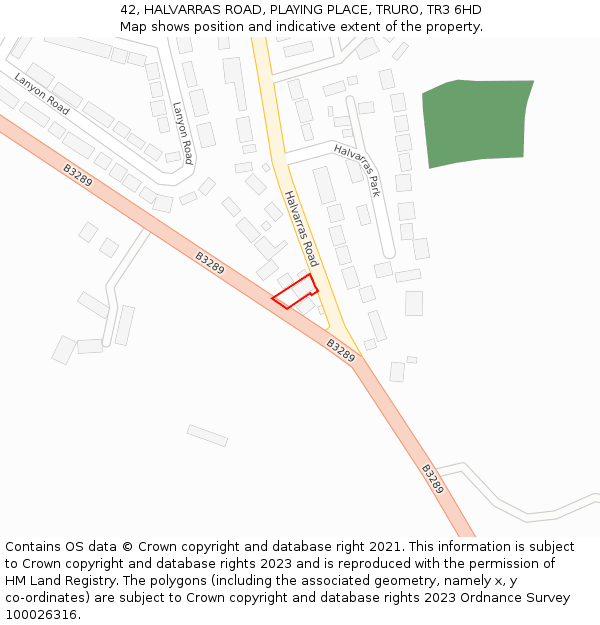 42, HALVARRAS ROAD, PLAYING PLACE, TRURO, TR3 6HD: Location map and indicative extent of plot