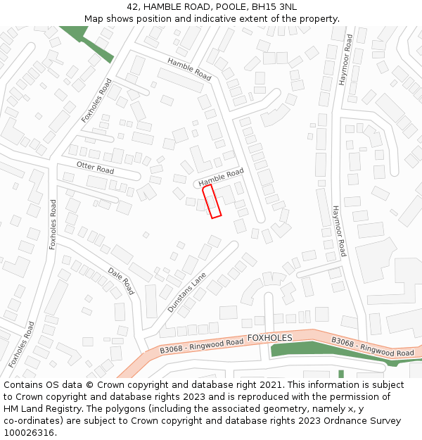 42, HAMBLE ROAD, POOLE, BH15 3NL: Location map and indicative extent of plot