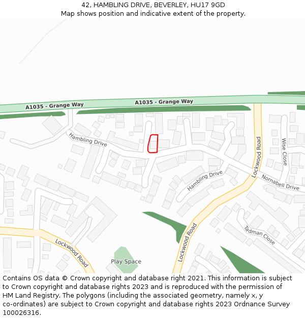 42, HAMBLING DRIVE, BEVERLEY, HU17 9GD: Location map and indicative extent of plot