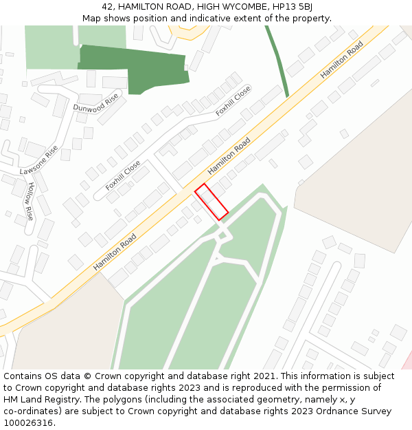 42, HAMILTON ROAD, HIGH WYCOMBE, HP13 5BJ: Location map and indicative extent of plot