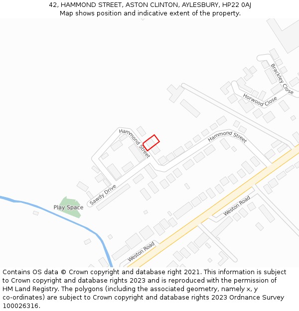 42, HAMMOND STREET, ASTON CLINTON, AYLESBURY, HP22 0AJ: Location map and indicative extent of plot