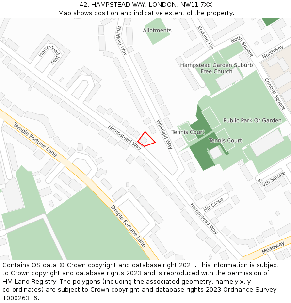 42, HAMPSTEAD WAY, LONDON, NW11 7XX: Location map and indicative extent of plot
