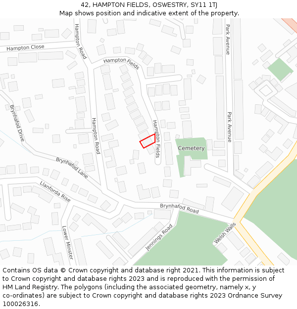 42, HAMPTON FIELDS, OSWESTRY, SY11 1TJ: Location map and indicative extent of plot