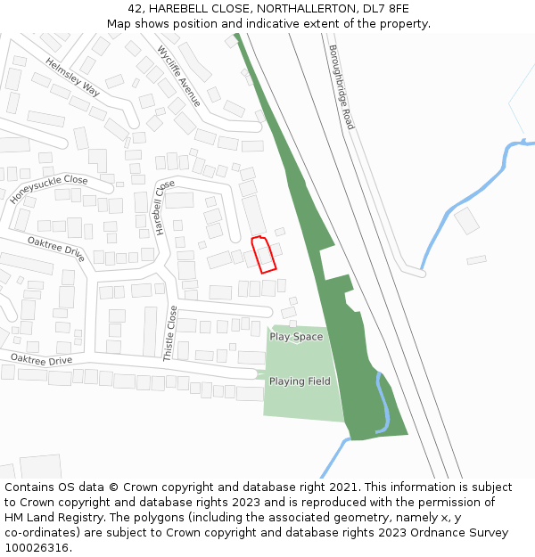 42, HAREBELL CLOSE, NORTHALLERTON, DL7 8FE: Location map and indicative extent of plot